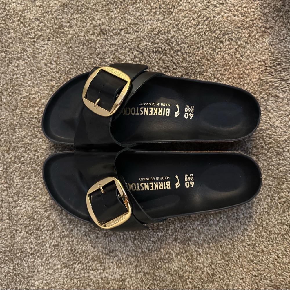 Birkenstock Black Sandals with Gold Buckles